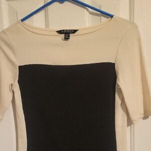 Lauren Ralph Lauren Cream and White Fitted 3/4 Sleeve Blouse
